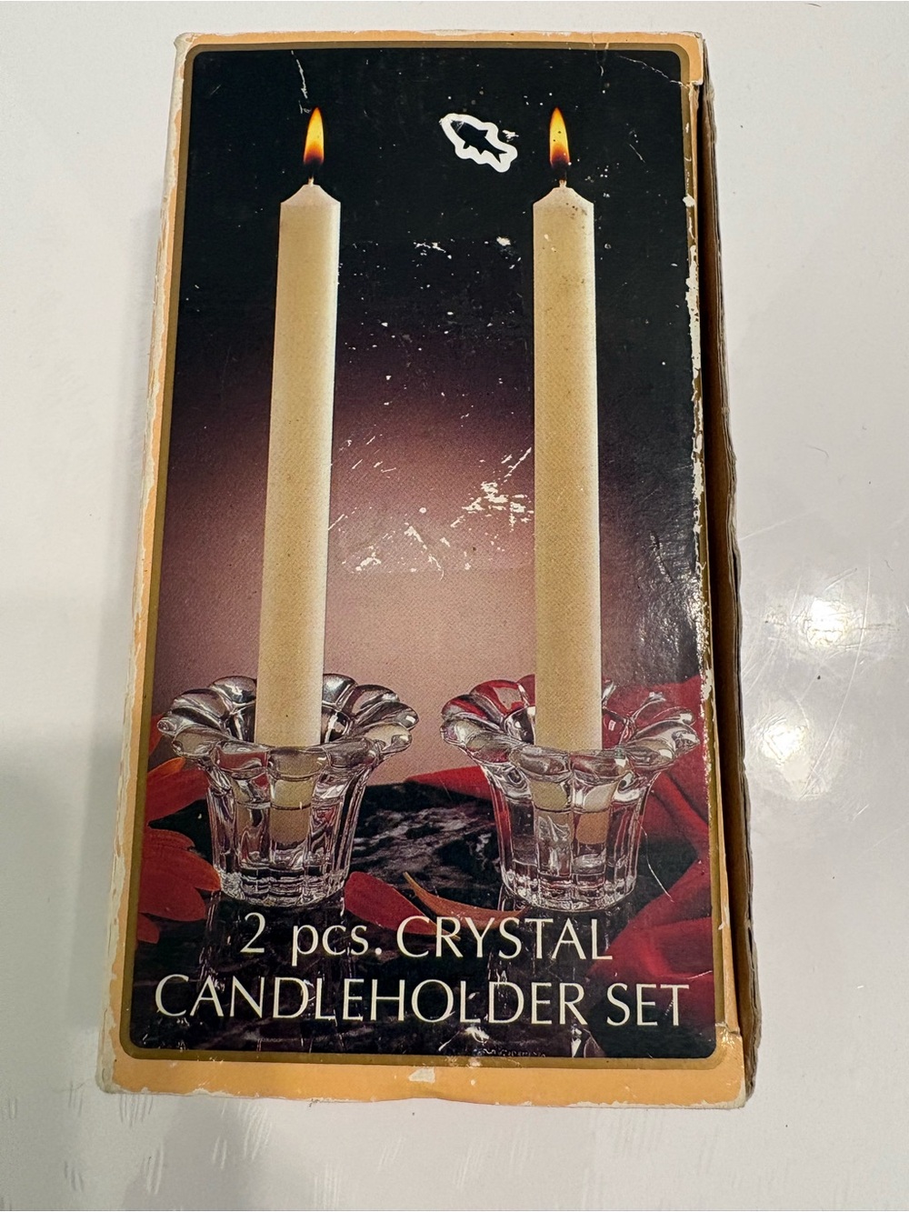 Vintage Borgonova Queen Crystal Candle  Holders Set of 2 Italy Taper Open Box